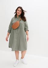 Hemdblusenkleid aus Leinen-Baumwoll-Mix in grün im Look von vorne (Totalaufnahme) - bonprix