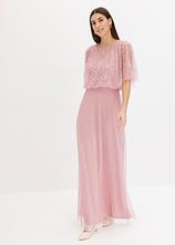 Maxikleid aus feinem Tüll mit Paillettenstickerei in pink von vorne (Totalaufnahme) - bonprix