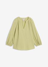 Musselin-Oversize-Bluse aus reiner Baumwolle in grün von vorne - bonprix