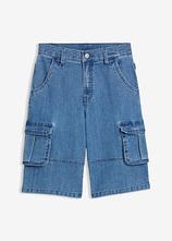 Cargo-Jeans-Bermudav mit verstellbarem Bund, Loose Fit in blau von vorne - bonprix