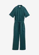 Jumpsuit aus reinem Leinen in petrol von vorne - bonprix