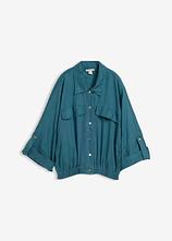 Blouson aus reinem Leinen in petrol von vorne - bonprix