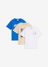 T-Shirt aus reiner Bio Baumwolle (3er Pack) in blau von vorne - bonprix