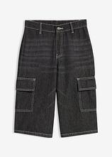 Loose-Fit Jeans-Longbermuda mit Kontrastnähten in schwarz von vorne - bonprix