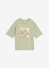 Lockeres T-Shirt aus reiner Baumwolle in grün von vorne - bonprix