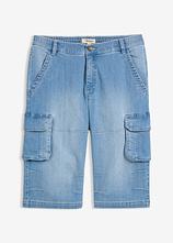 Leichte Jeans-Long-Cargobermuda mit Dehnbund, Regular Fit in blau von vorne - bonprix