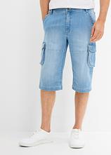 Leichte Jeans-Long-Cargobermuda mit Dehnbund, Regular Fit in blau von vorne - bonprix