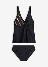 Tankini mit Pailletten (2-tlg.Set) in schwarz von vorne - bonprix