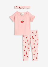 Shirt, Leggings + Accessoire aus Bio-Baumwolle (3-tlg.Set) in rosa von vorne - bonprix