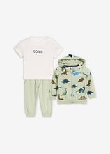 Shirtjacke, T-Shirt und Jogginghose aus reiner Bio-Baumwolle (3-tlg.Set) in grün von vorne - bonprix