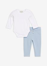 Langarmbody und Hose aus Bio-Baumwolle (2-tlg.Set) in weiß von vorne - bonprix