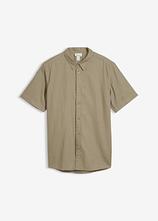 Kurzarmhemd aus luftigem Leinen-Mix in grau von vorne - bonprix