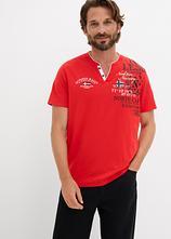 Henleyshirt, Kurzarm aus reiner Bio-Baumwolle in rot von vorne (im Anschnitt) - bonprix