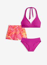 Neckholder-Bikini und Badeunterteil (3-tlg.Set) in lila von vorne - bonprix