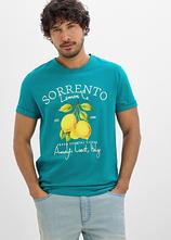 T-Shirt aus reiner Baumwolle in petrol von vorne (im Anschnitt) - bonprix