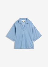 Jeans-Tunikabluse aus Bio-Baumwolle in blau von vorne - bonprix