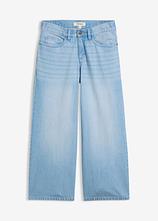 Wide-Leg-Jeans Mid Waist, Bequembund in blau von vorne - bonprix