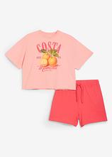 Shirt und kurze Hose aus reiner Bio-Baumwolle (2-tlg.Set) in pink von vorne - bonprix