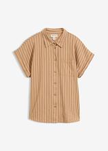 Kurzarmbluse aus Leinenmix in beige von vorne - bonprix