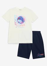 T-Shirt und Sweat-Bermuda aus reiner Bio Baumwolle (2-tlg.Set) in weiß von vorne - bonprix