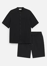 Musselin-Shorts und Hemd (2-tlg.Set) in schwarz von vorne - bonprix