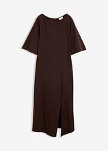 Jerseykleid mit Schlitz aus reiner Bio-Baumwolle in braun von vorne - bonprix