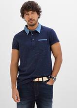 Poloshirt, Kurzarm mit gewebtem Kragen in blau von vorne (im Anschnitt) - bonprix