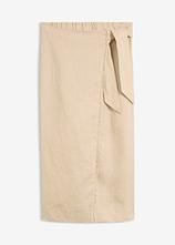 Midirock aus reinem Leinen in beige von vorne - bonprix