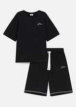 T-Shirt und Shorts (2-tlg.Set) in schwarz von vorne - bonprix