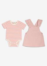 Body und Latzkleid aus reiner Baumwolle (2-tlg.Set) in rosa von vorne - bonprix