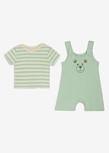 T-Shirt + Latzshorts (2-tlg. Set) in grün von vorne - bonprix