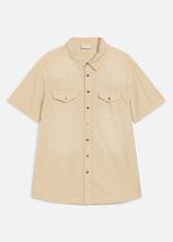 Jeanshemd, Kurzarm aus colored Denim, Slim Fit in beige von vorne - bonprix