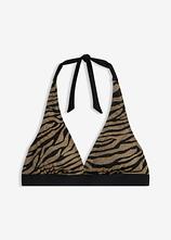 Neckholder-Bikinioberteil aus glänzendem Material in schwarz von vorne - bonprix
