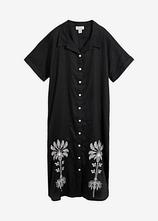 Kaftan-Kleid aus reinem Leinen mit Stickerei in schwarz von vorne - bonprix