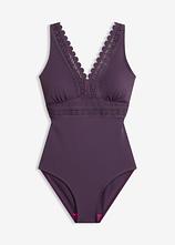 Badeanzug mit Laser-Cut Einsätzen in lila von vorne - bonprix