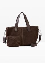 Handtasche aus Veloursleder in braun von vorne - bonprix