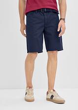 Stretch-Bermuda mit Dehnbund und Gürtel in Regular Fit in blau von vorne - bonprix