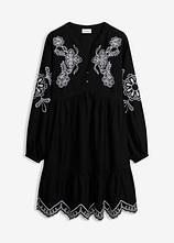 Tunika-Kleid aus fließender Viskose mit Stickerei in schwarz von vorne - bonprix