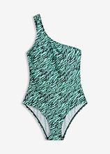 One-Shoulder-Badeanzug in grün von vorne - bonprix