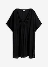 Strandtunika aus strukturiertem Crinkle in schwarz von vorne - bonprix