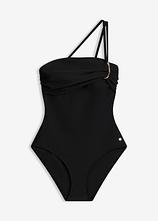 Bandeau-Badeanzug mit goldfarbenen Details in schwarz von vorne - bonprix