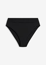 schnell trocknende Highwaist-Bikinihose mit höherem Beinausschnitt in schwarz von vorne - bonprix