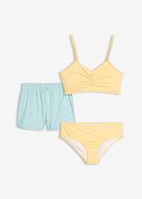 Bikini und Badeshorts (3-tlg.Set) in gelb - bonprix
