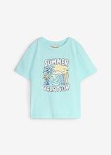 T-Shirt aus reiner Bio Baumwolle in blau von vorne - bonprix