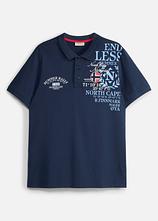 Jersey-Poloshirt, Kurzarm aus Bio-Baumwolle in blau von vorne - bonprix