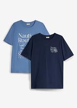 T-Shirt aus reiner Bio-Baumwolle (2er Pack) in blau von vorne - bonprix