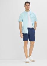 Kurzarmhemd aus Leinen-Mix in Regular Fit in blau im Look von vorne (Totalaufnahme) - bonprix