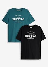 T-Shirt aus reiner Baumwolle (2er Pack) in petrol von vorne - bonprix