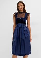 Dirndl mit Samt in Midilänge (2-tlg.Set) in blau von vorne (Totalaufnahme) - bonprix