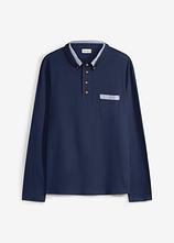 Poloshirt aus reiner Baumwolle mit karierten Details in blau von vorne - bonprix